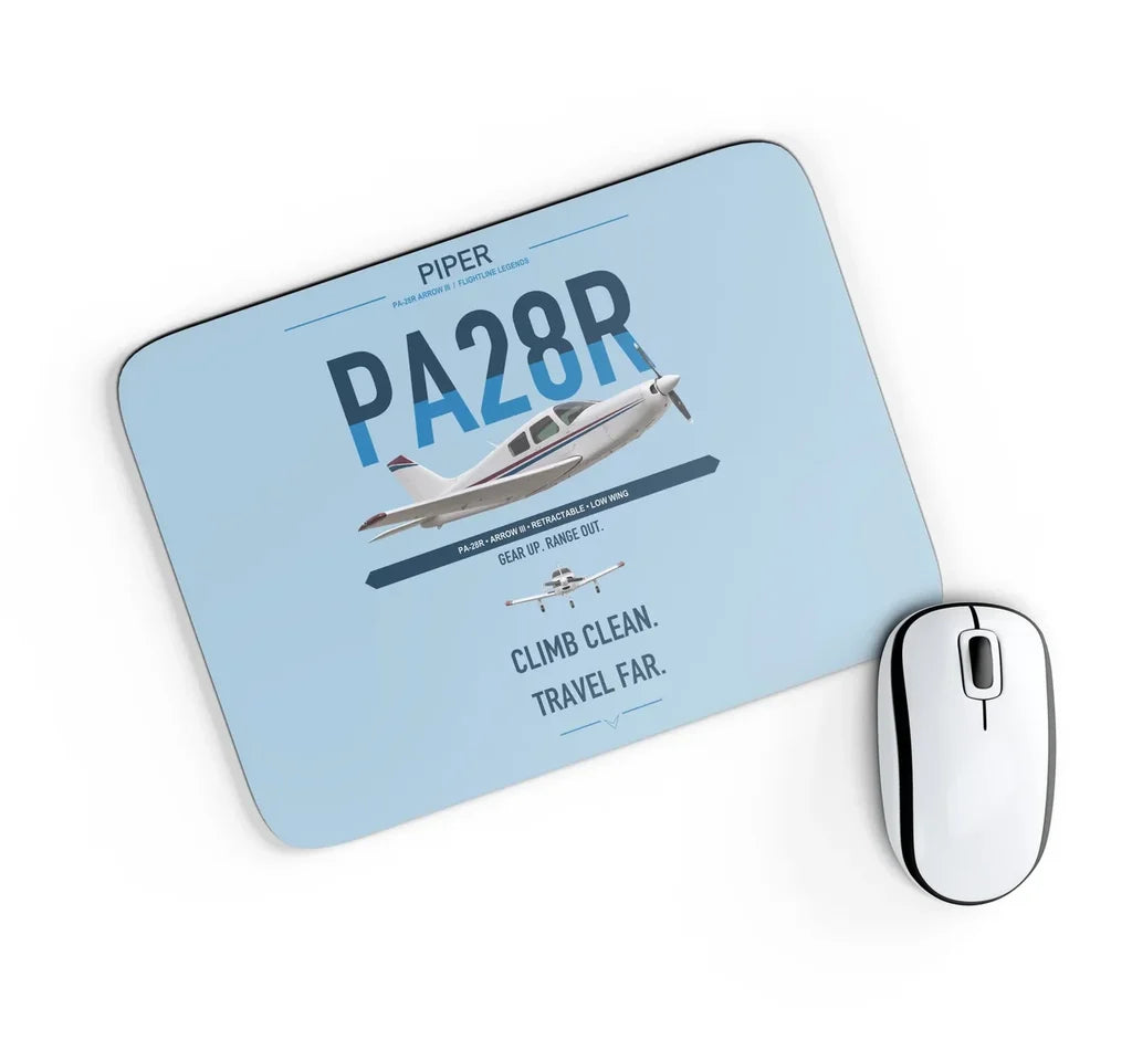 Piper PA-28R Arrow III design on light blue rectangle mouse pad