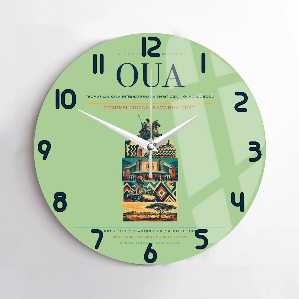 Thomas Sankara International Airport (OUA) design on light green no frame wall clock