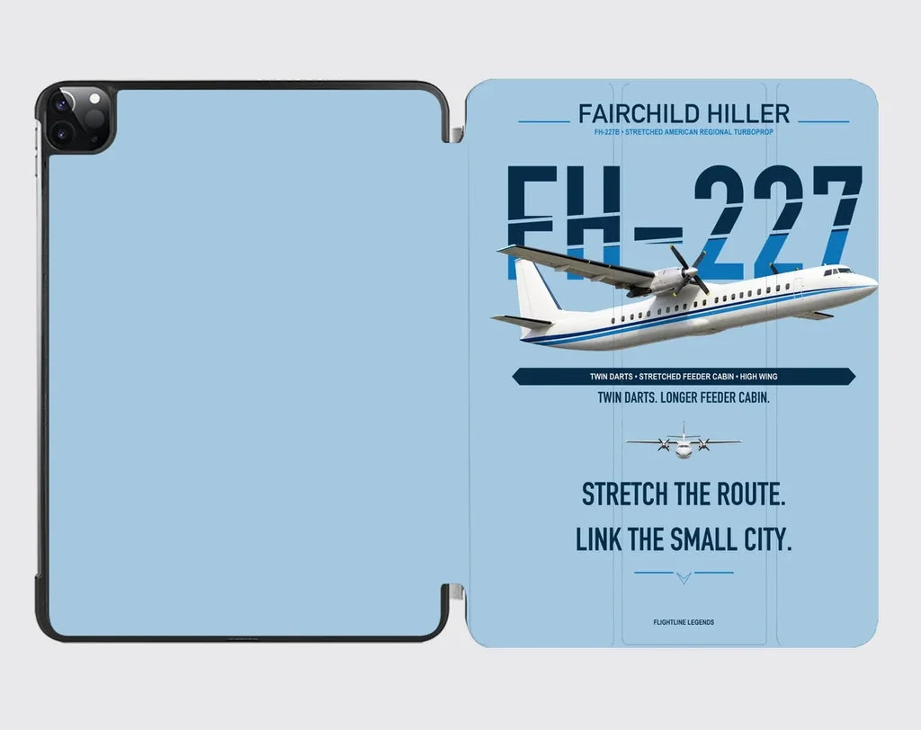 Fairchild Hiller FH-227B design on light blue ipad tablet case