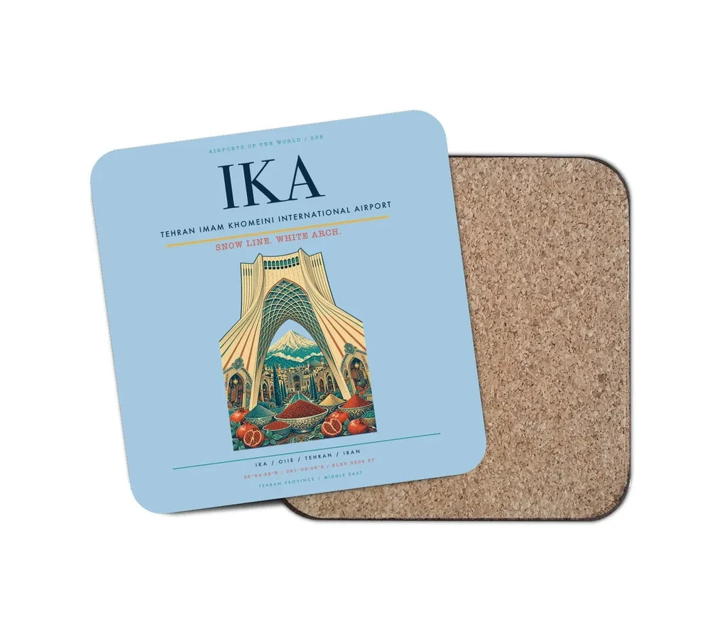 Tehran Imam Khomeini International Airport (IKA) design on light blue 1 piece coaster