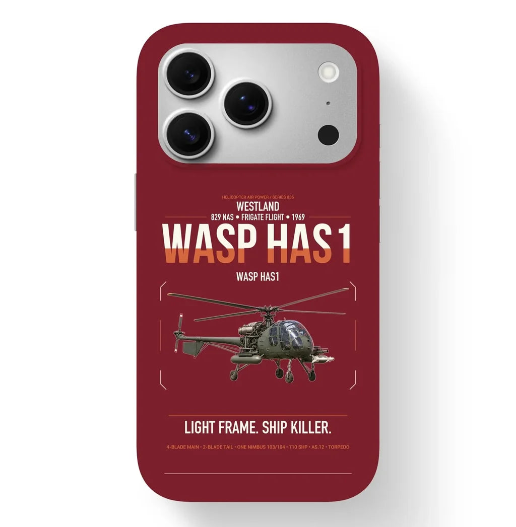 Westland Wasp HAS1 design on dark red magsafe iphone case, for iPhone 17 Pro