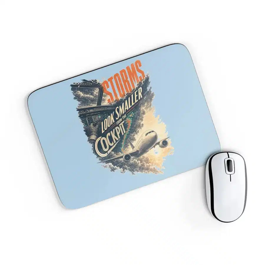 Storms Look Smaller From The Cockpit design on light blue rectangle mouse pad