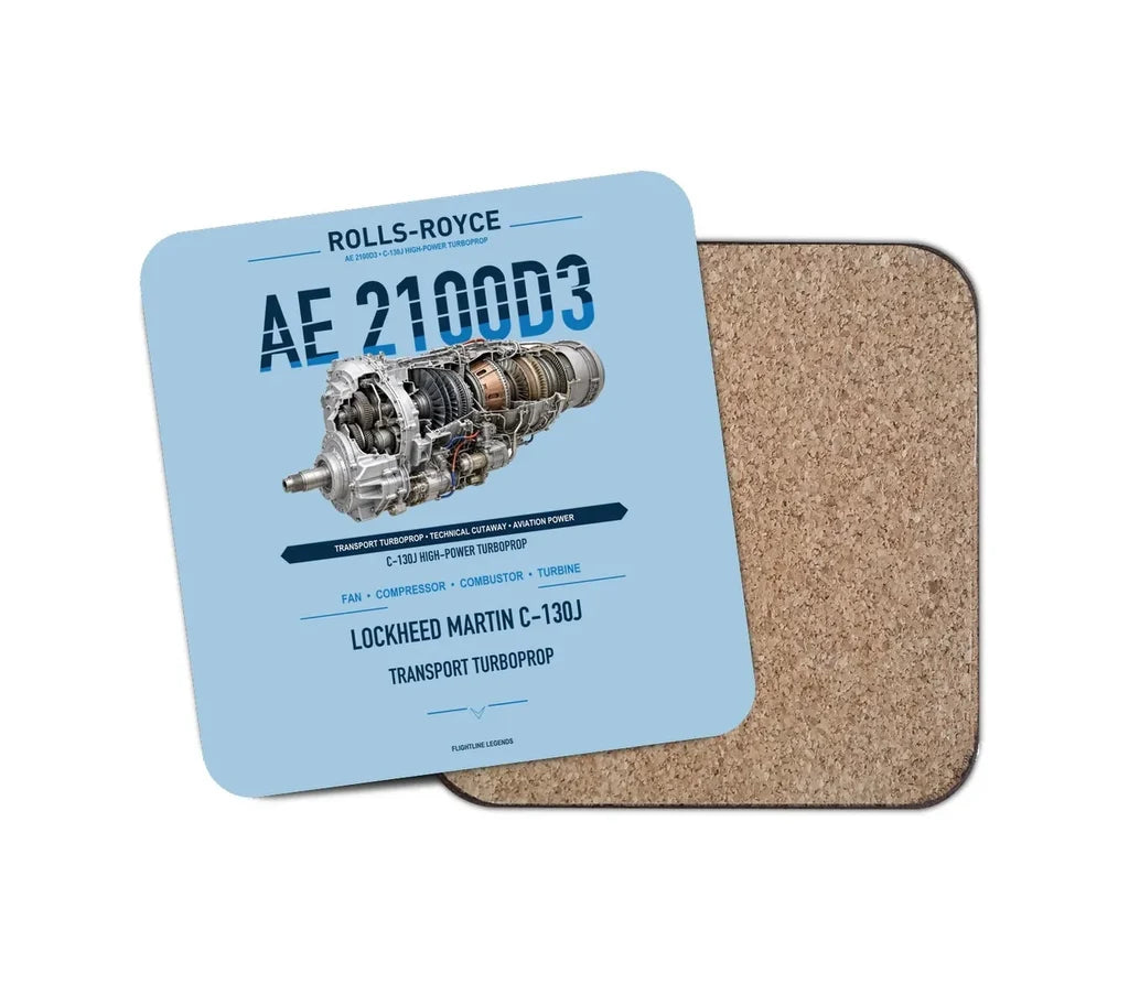 AE 2100D3 design on light blue 1 piece coaster