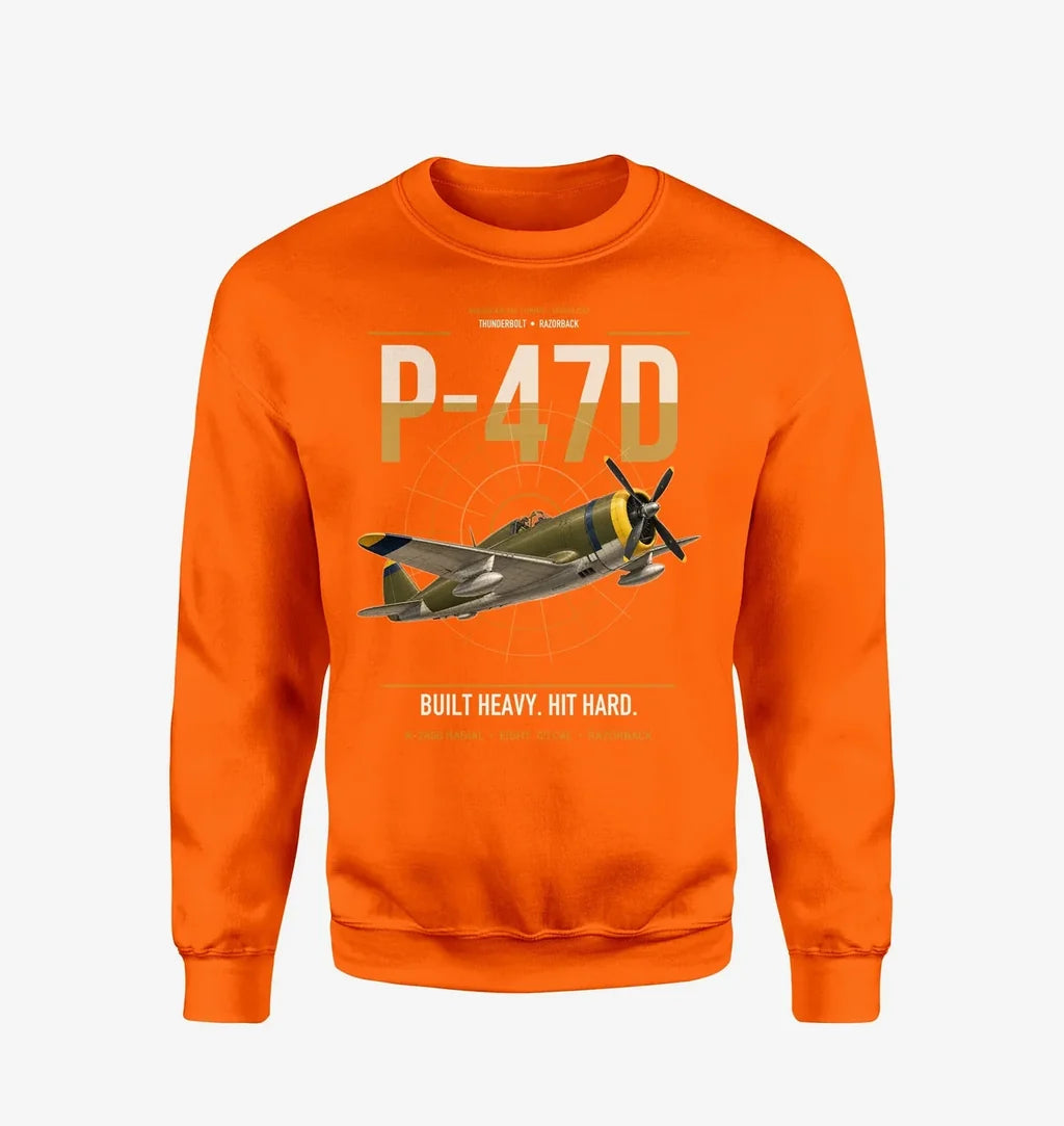P-47D Thunderbolt Razorback design on orange sweatshirt