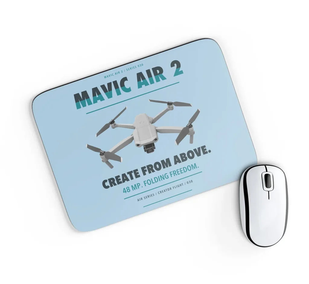 DJI Mavic Air 2 design on light blue rectangle mouse pad
