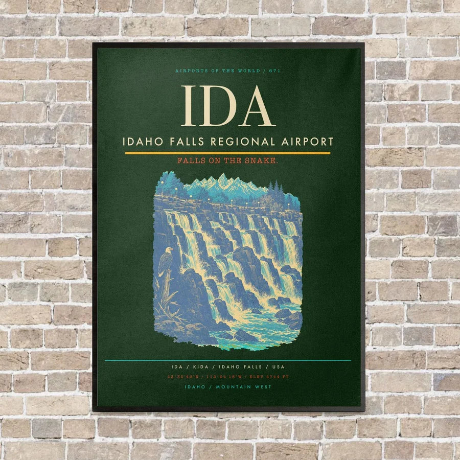Idaho Falls Regional Airport IDA vertical canvas print - framed - dark green background