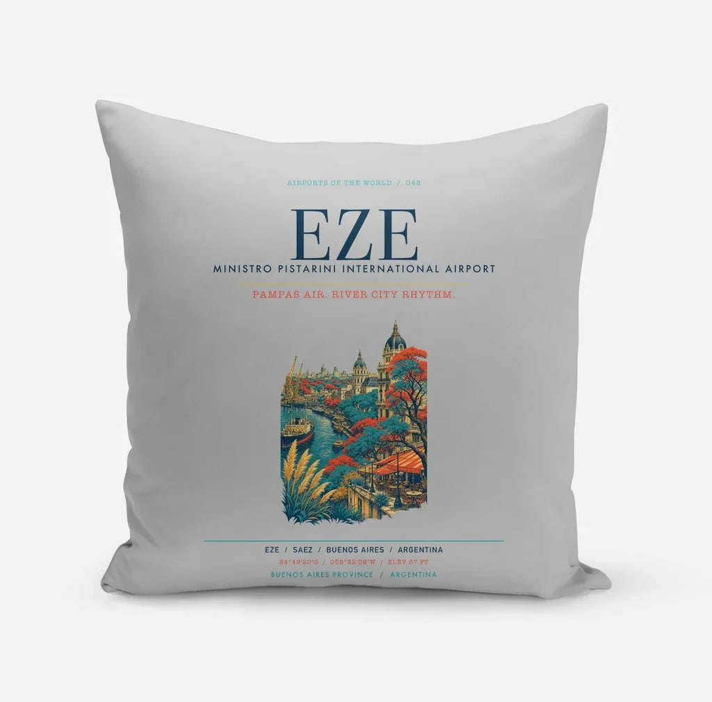 Buenos Aires Ministro Pistarini International Airport (EZE) design on light gray pillow
