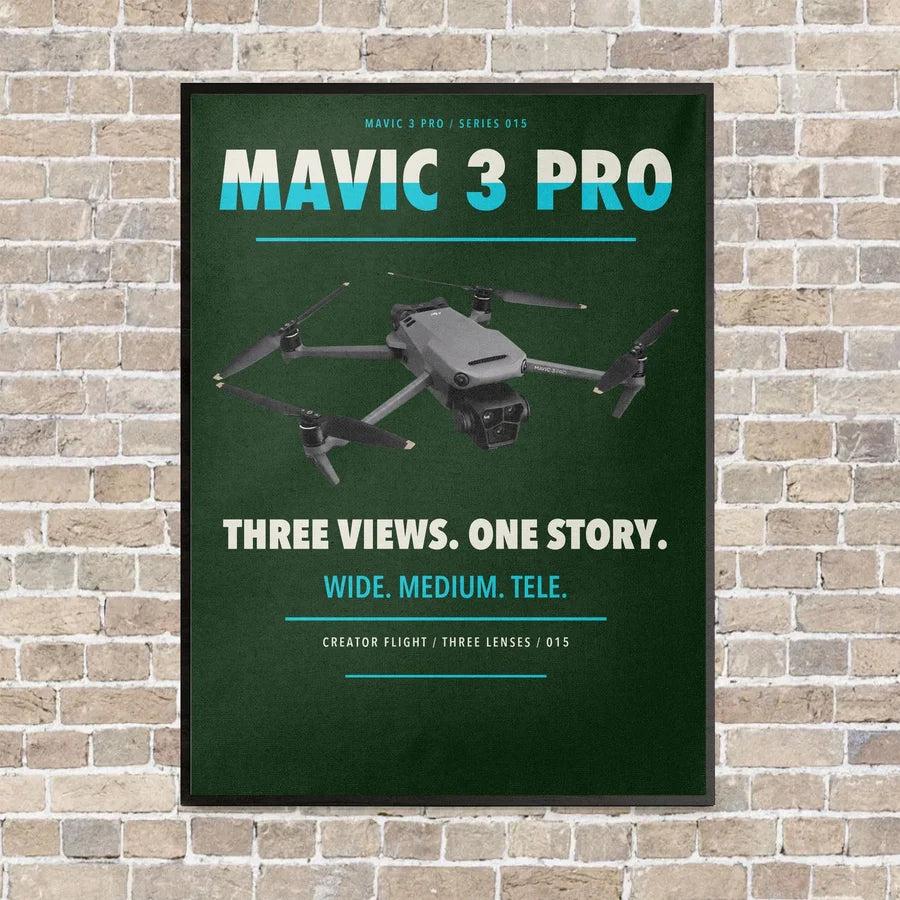 DJI Mavic 3 Pro vertical canvas print - framed - dark green background