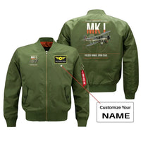 Thumbnail for Fairey Swordfish Mk I design on green+name bomber jacket, double-side print