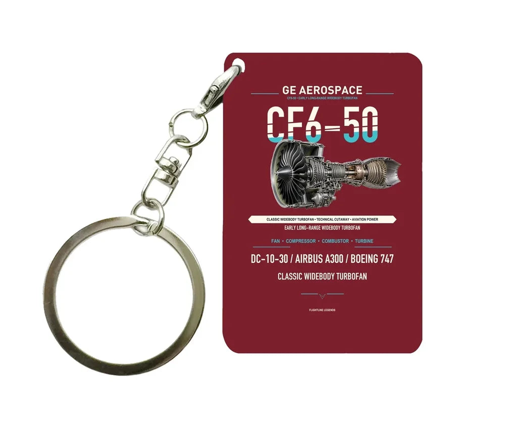 CF6-50 Key Chain design on dark red key chain