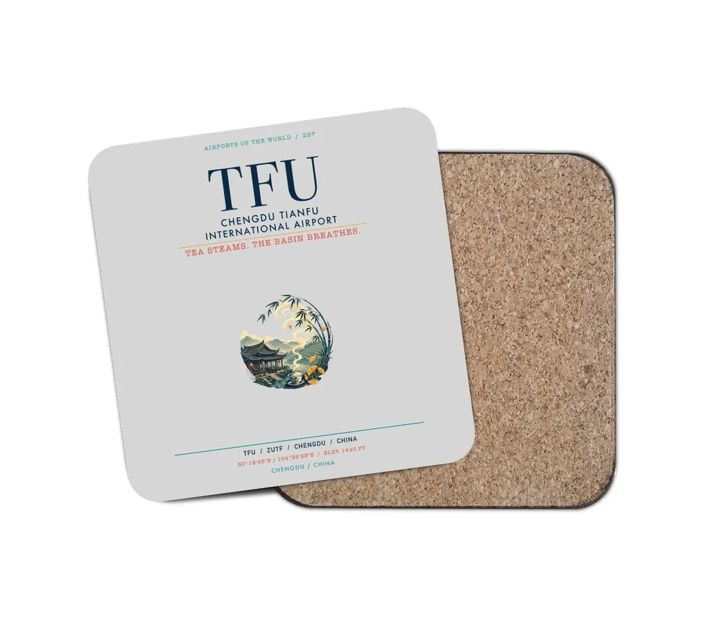 Chengdu Tianfu International Airport (TFU) design on light gray 1 piece coaster