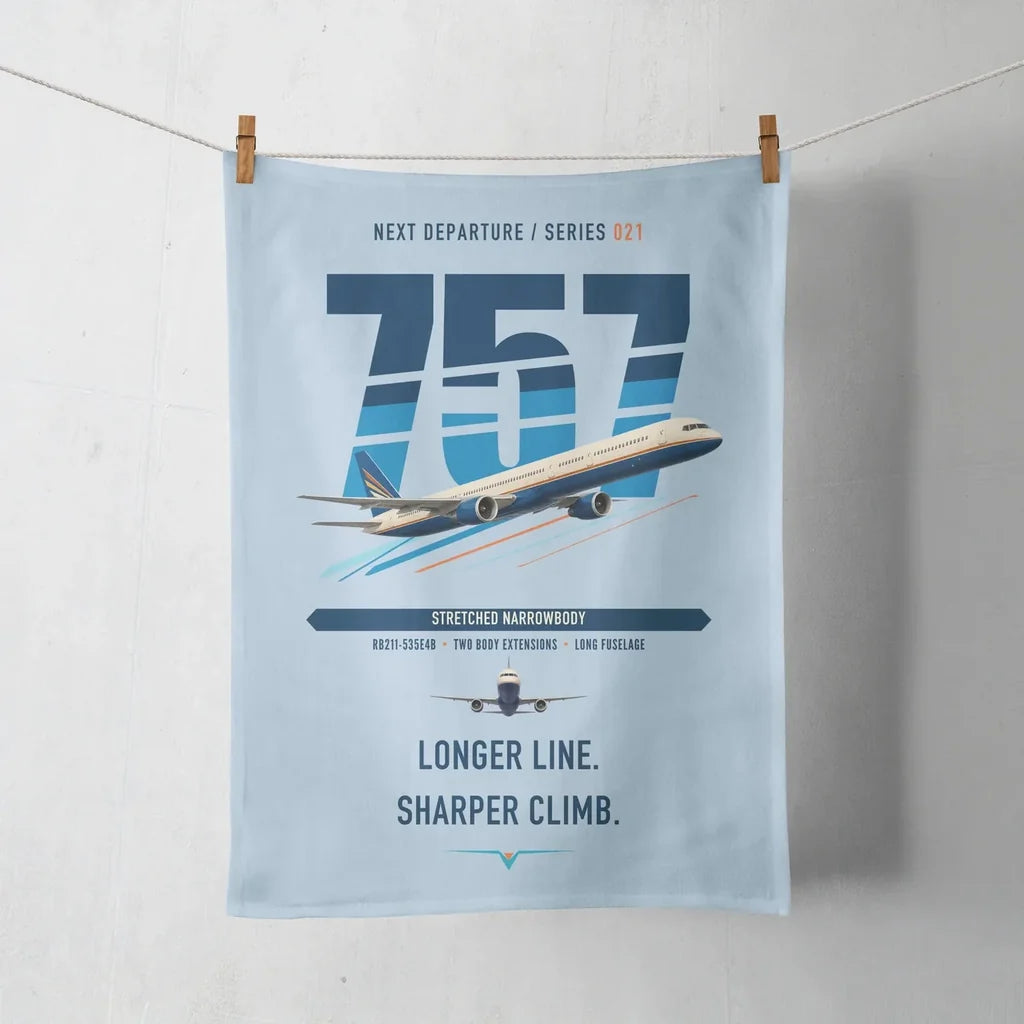Boeing 757-300 design on light blue towel