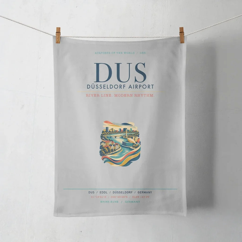 Düsseldorf Airport (DUS) design on light gray towel