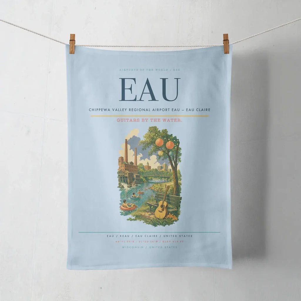 Chippewa Valley Regional Airport (EAU) design on light blue towel