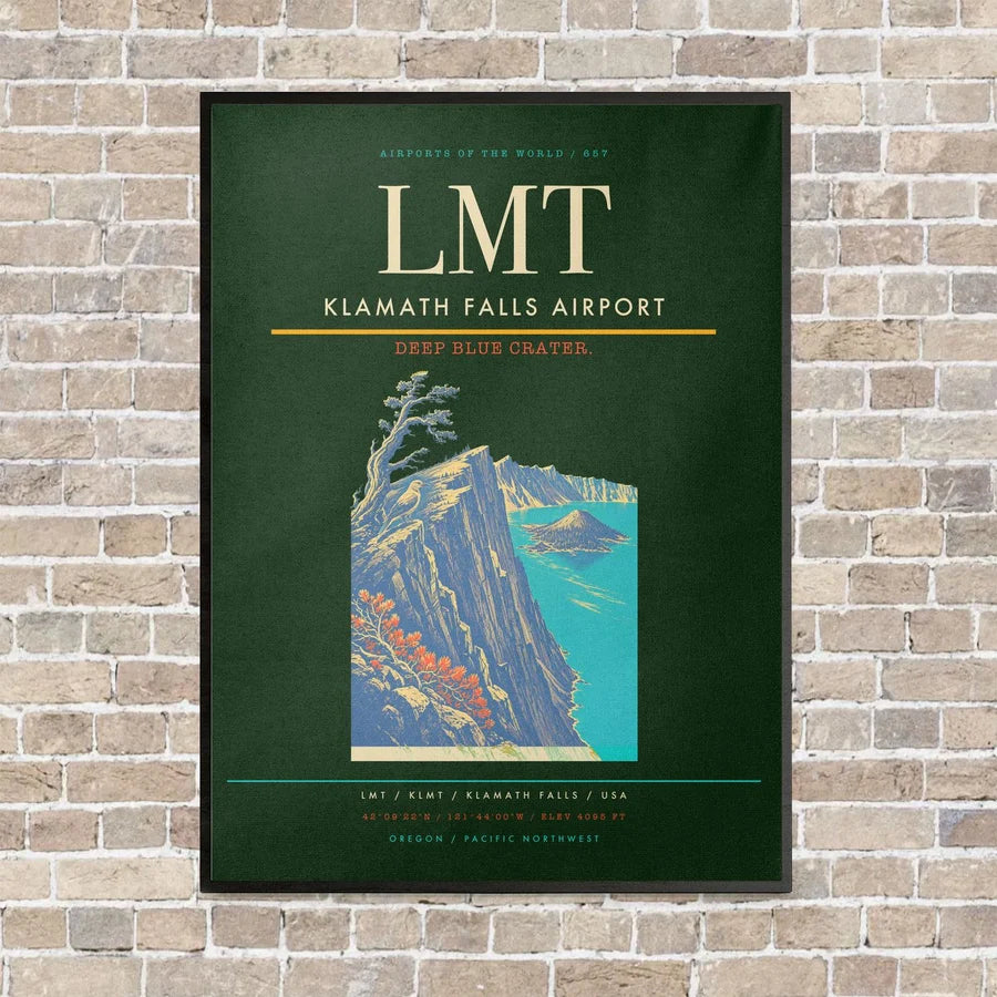 Klamath Falls Airport LMT vertical canvas print - framed - dark green background