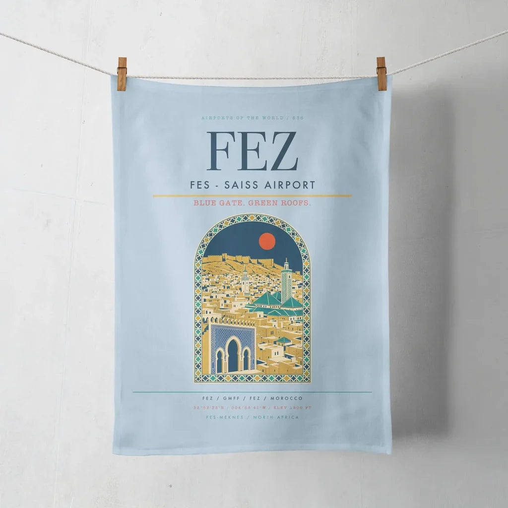 Fes (FEZ) design on light blue towel