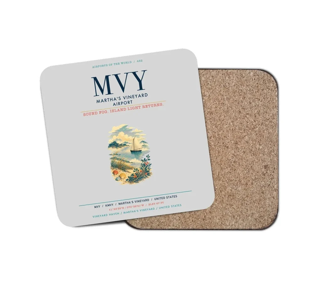 Martha's Vineyard Airport (MVY) design on light gray 1 piece coaster