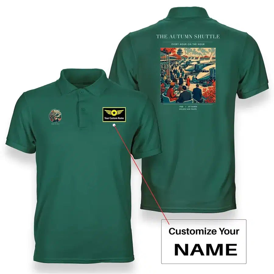 VINTAGE G4120 - The Autumn Shuttle - Double-Side Polo T-Shirt design on green+name