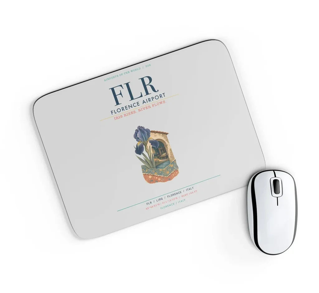 Florence Airport (FLR) design on light gray rectangle mouse pad