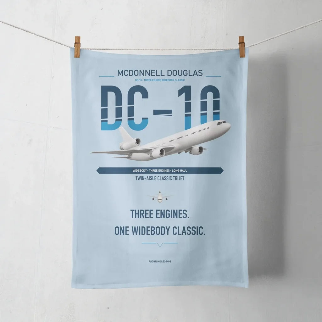McDonnell Douglas DC-10 design on light blue towel