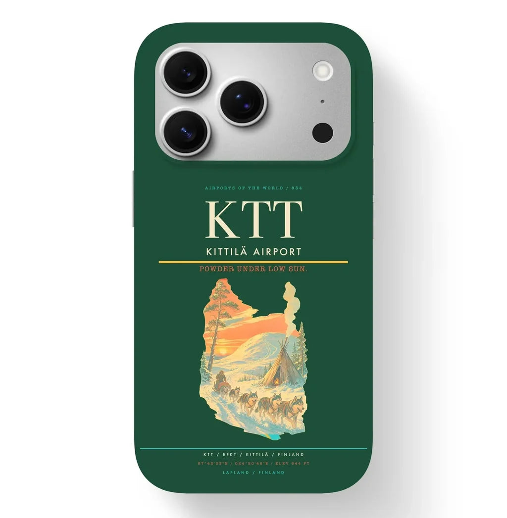 Kittilä Airport (KTT) design on dark green iPhone 17 Pro MagSafe case