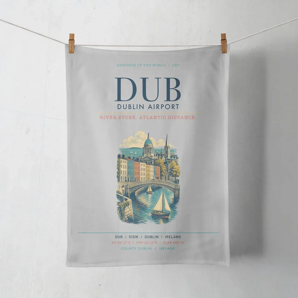 Dublin Airport (DUB) design on light gray towel