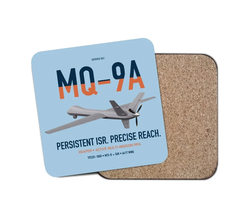 MQ-9A Reaper design on light blue 1 piece coaster