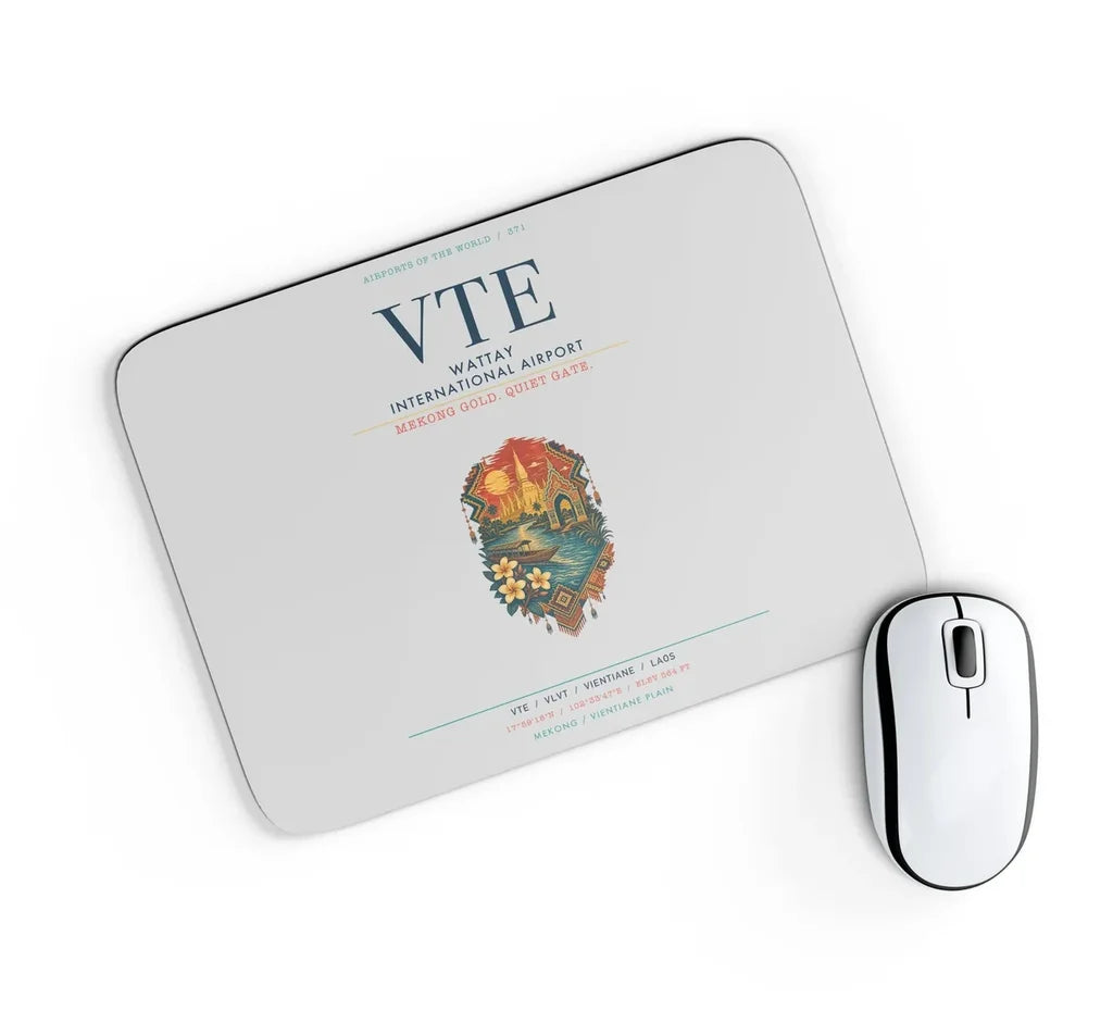 Wattay International Airport Vientiane (VTE) design on light gray rectangle mouse pad
