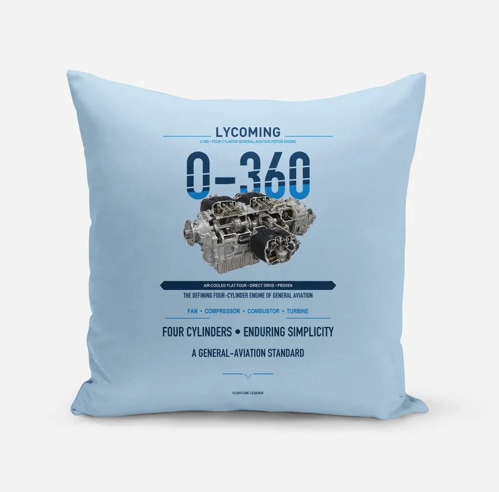 O-360 design on light blue pillow