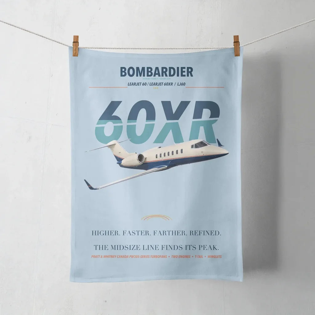Bombardier Learjet 60XR design on light blue towel