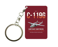 Thumbnail for C-119G Flying Boxcar design on dark red designed key chain, double-side print