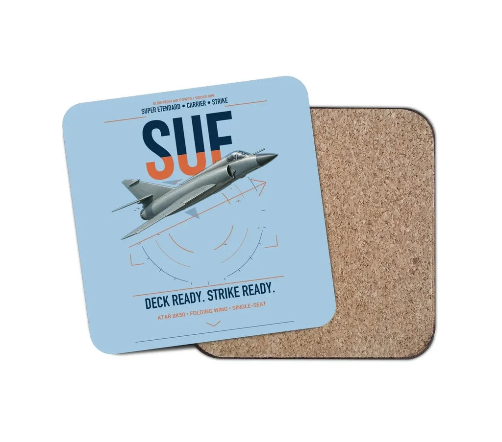Dassault Super Étendard design on light blue 1 piece coaster