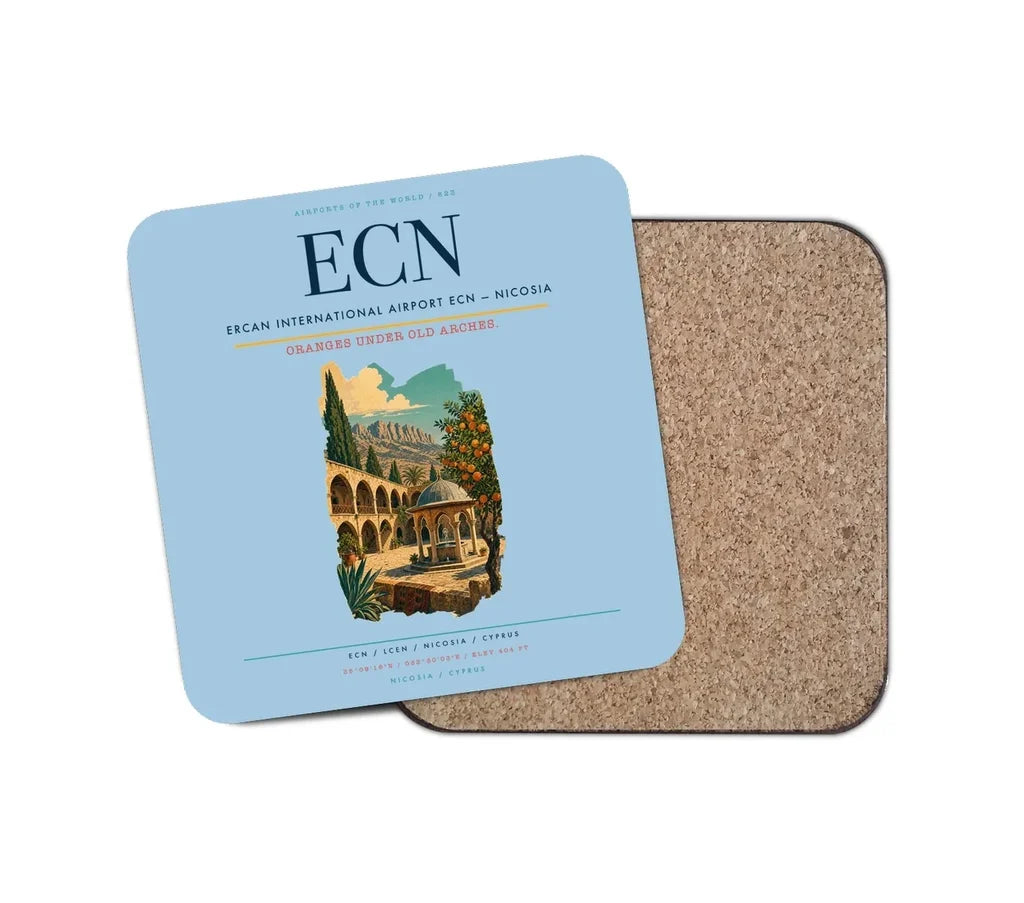 Ercan International Airport (ECN) design on light blue 1 piece coaster