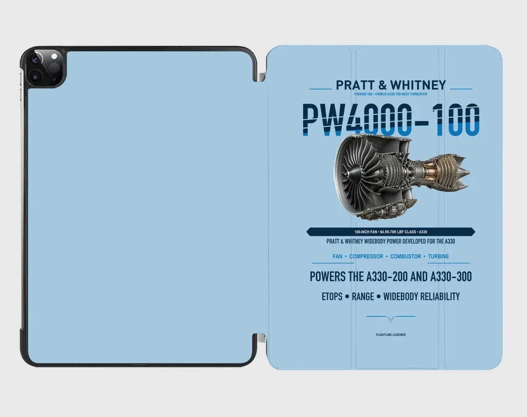 PW4000-100 design on light blue ipad tablet case