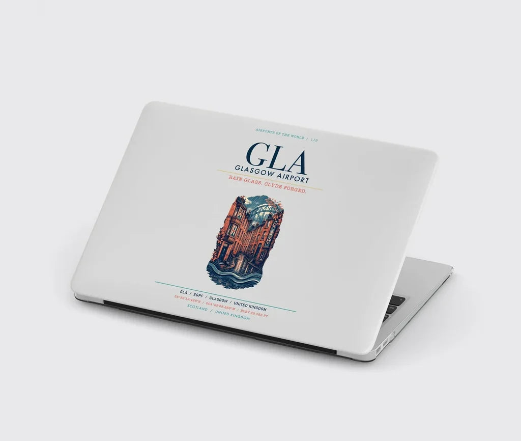 Glasgow Airport (GLA) design on light gray MacBook case