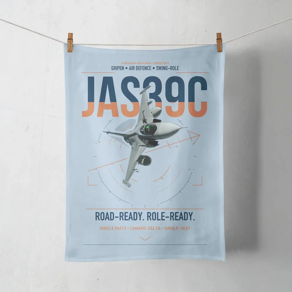 Saab JAS 39C Gripen design on light blue towel