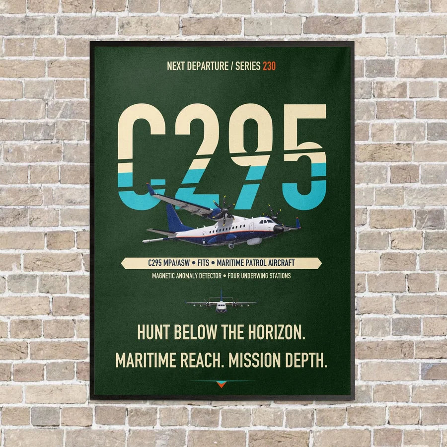 Airbus C295 MPA/ASW vertical canvas print - framed - dark green background