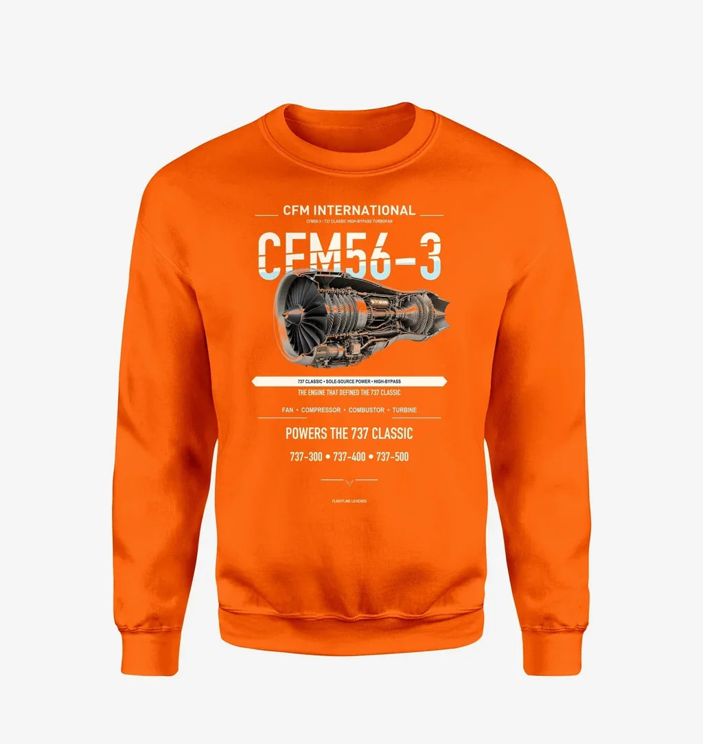 CFM56-3 design on orange sweatshirt