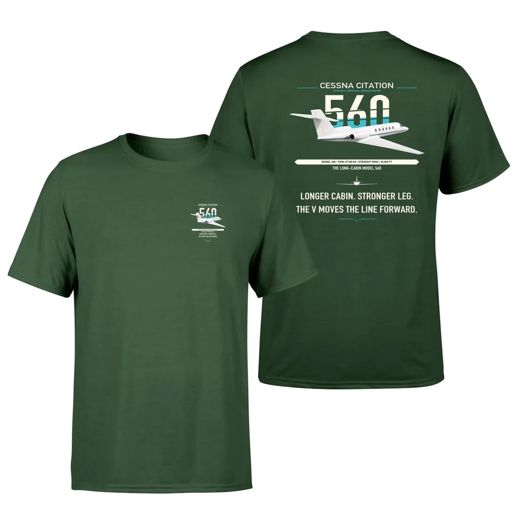 Cessna Citation 560 - Citation V design on dark green double-side t-shirt, double-side print