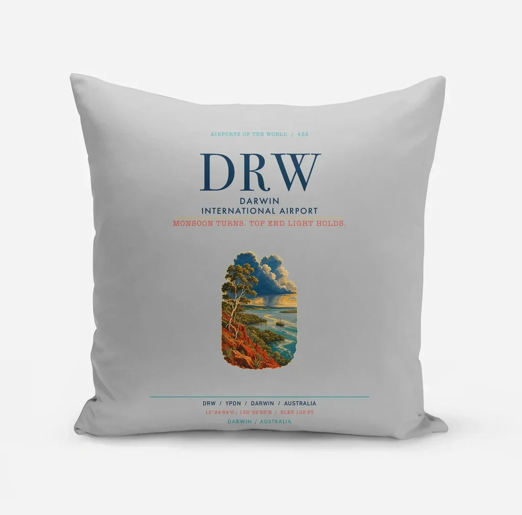 Darwin International Airport (DRW) design on light gray pillow