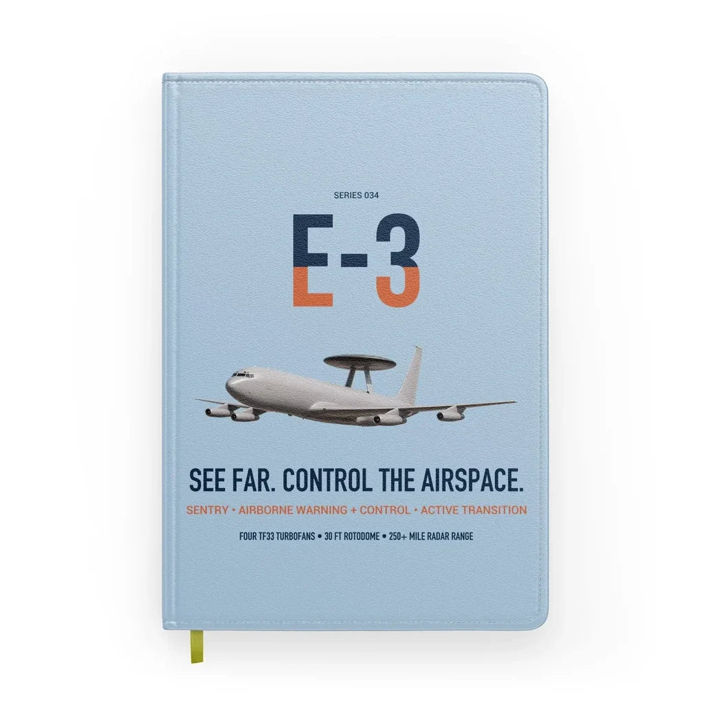 E-3 Sentry AWACS design on light blue notebook