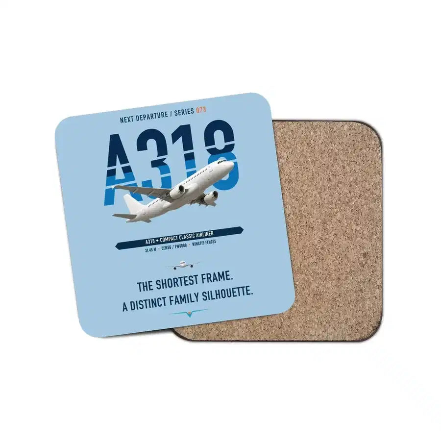 Airbus A318 design on light blue 1 piece coaster