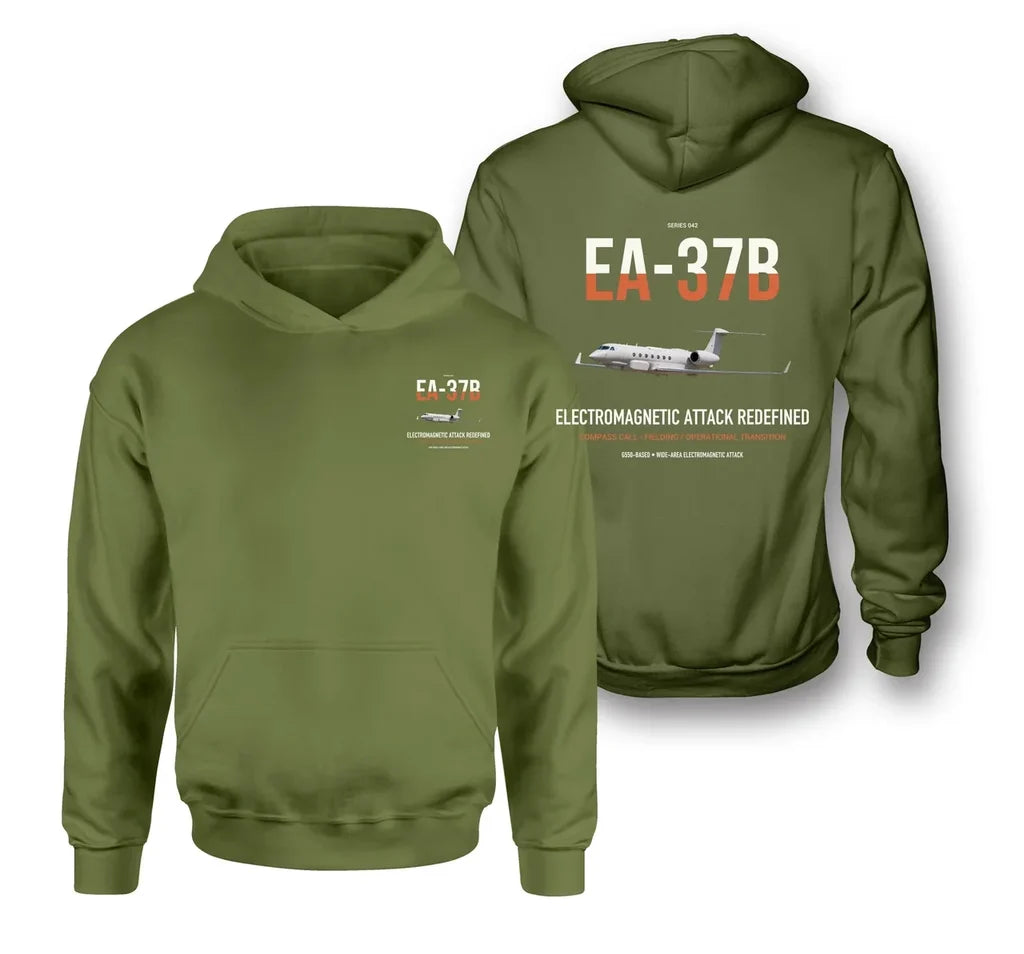 EA-37B Compass Call design on green army double-side hoodie, double-side print