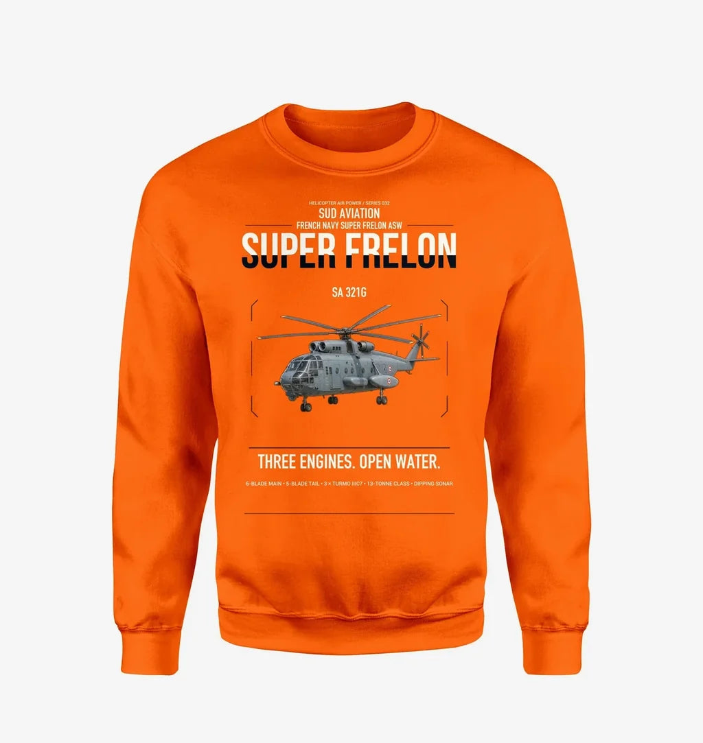 Sud Aviation SA 321G Super Frelon design on orange sweatshirt