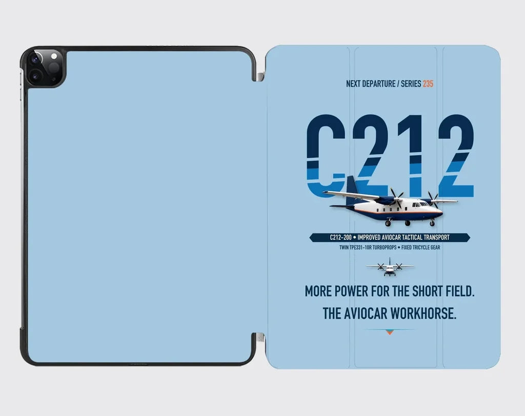 CASA C-212-200 Aviocar design on light blue ipad tablet case