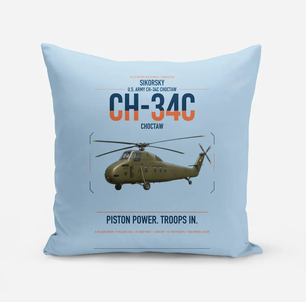 Sikorsky CH-34C Choctaw design on light blue pillow