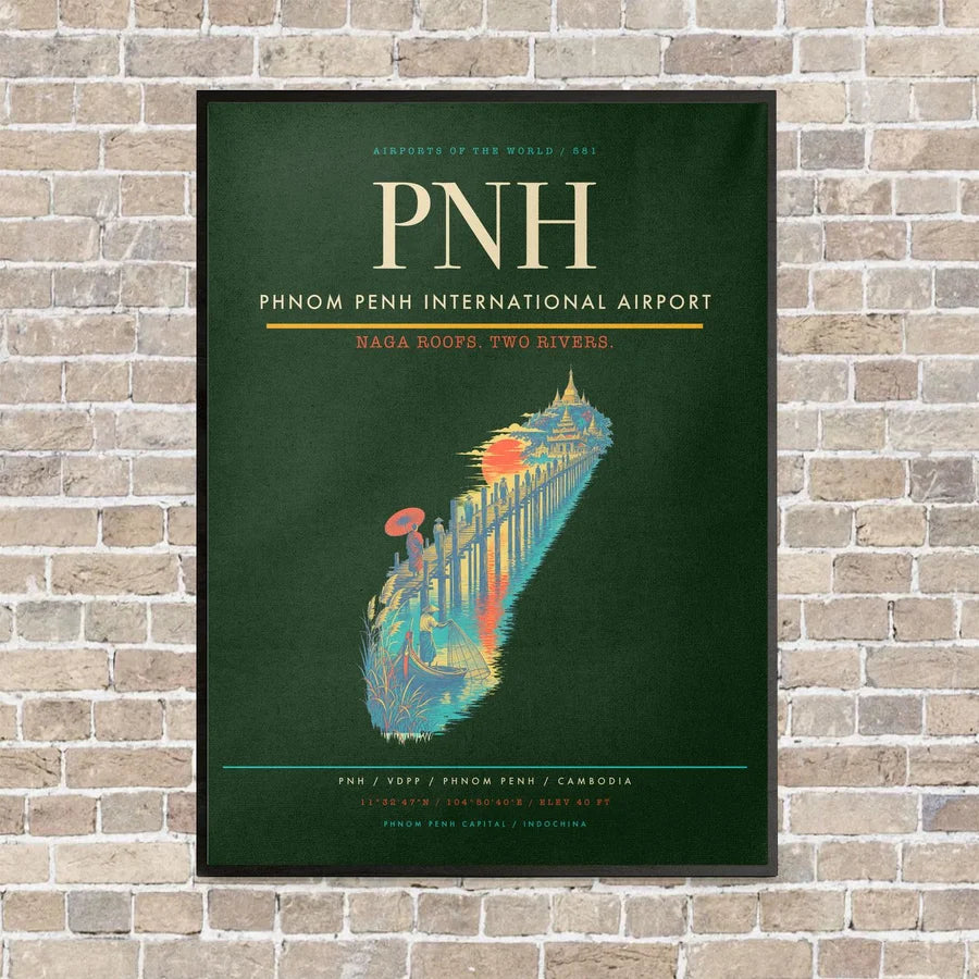 Phnom Penh International Airport PNH vertical canvas print - framed - dark green background