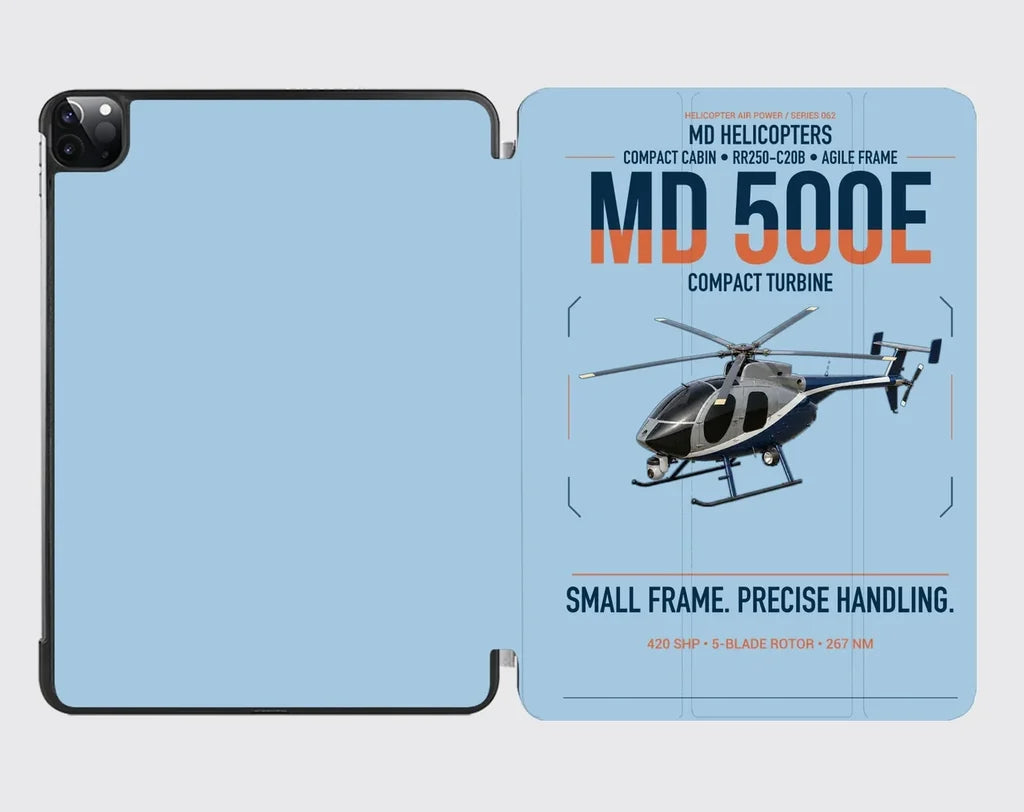 MD Helicopters MD 500E design on light blue ipad tablet case