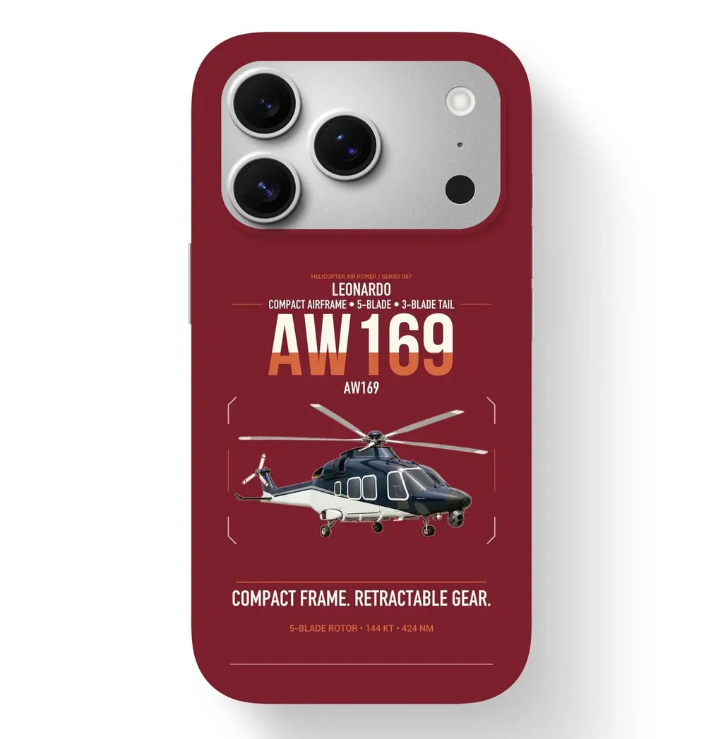 Leonardo AW169 design on dark red magsafe iphone case, for iPhone 17 Pro