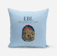 Thumbnail for Erbil International Airport (EBL) design on light blue pillow